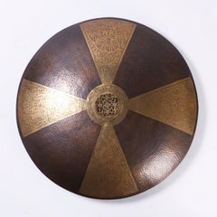 Four Large Moroccan Brass and Copper Shield Shaped Wall Sconces, Priced Per Pair