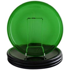 Vintage Four Large Plates in Green Art Glass, Josef Frank, Reijmyre / Gullaskruf