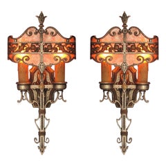 Four Large Tudor Style Sconces C.1930 Priced Per Pair