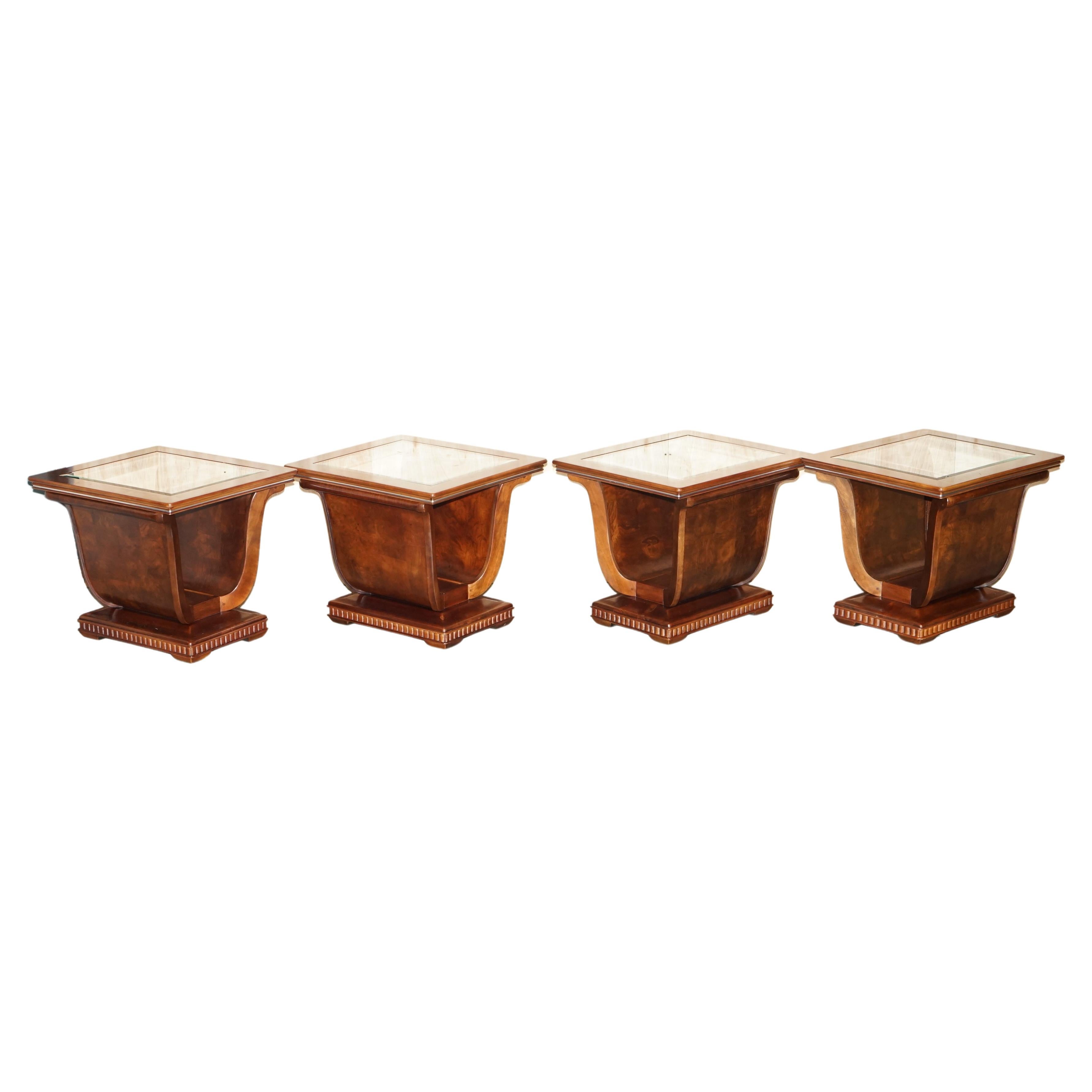 Royal House Antiques

Royal House Antiques is delighted to offer for sale this lovely suite of four, Tulip shaped, bevelled glass topped, Burr Elm large side tables with hidden base storage 

Please note the delivery fee listed is just a guide, it