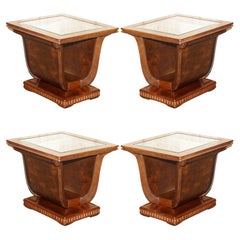 FOUR LARGE TULIP SHAPED GLASS TOP ELM SiDE END TABLES WITH HIDDEN BASE STORAGE