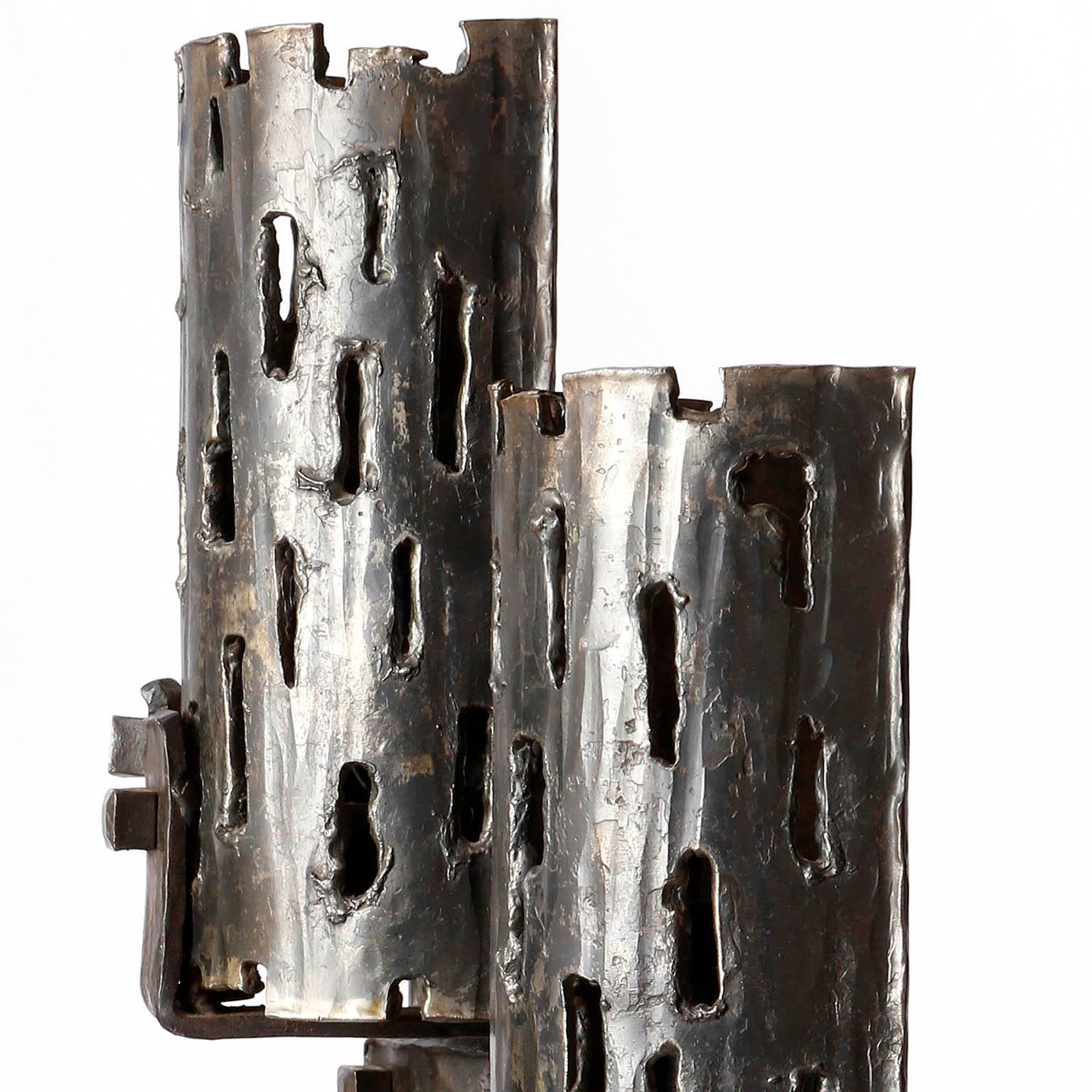 One of Four Large Unique Brutalist Sconces Wall Lights, Metal Wrought Iron, 1970 For Sale 4