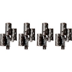 One of Four Large Unique Brutalist Sconces Wall Lights, Metal Wrought Iron, 1970