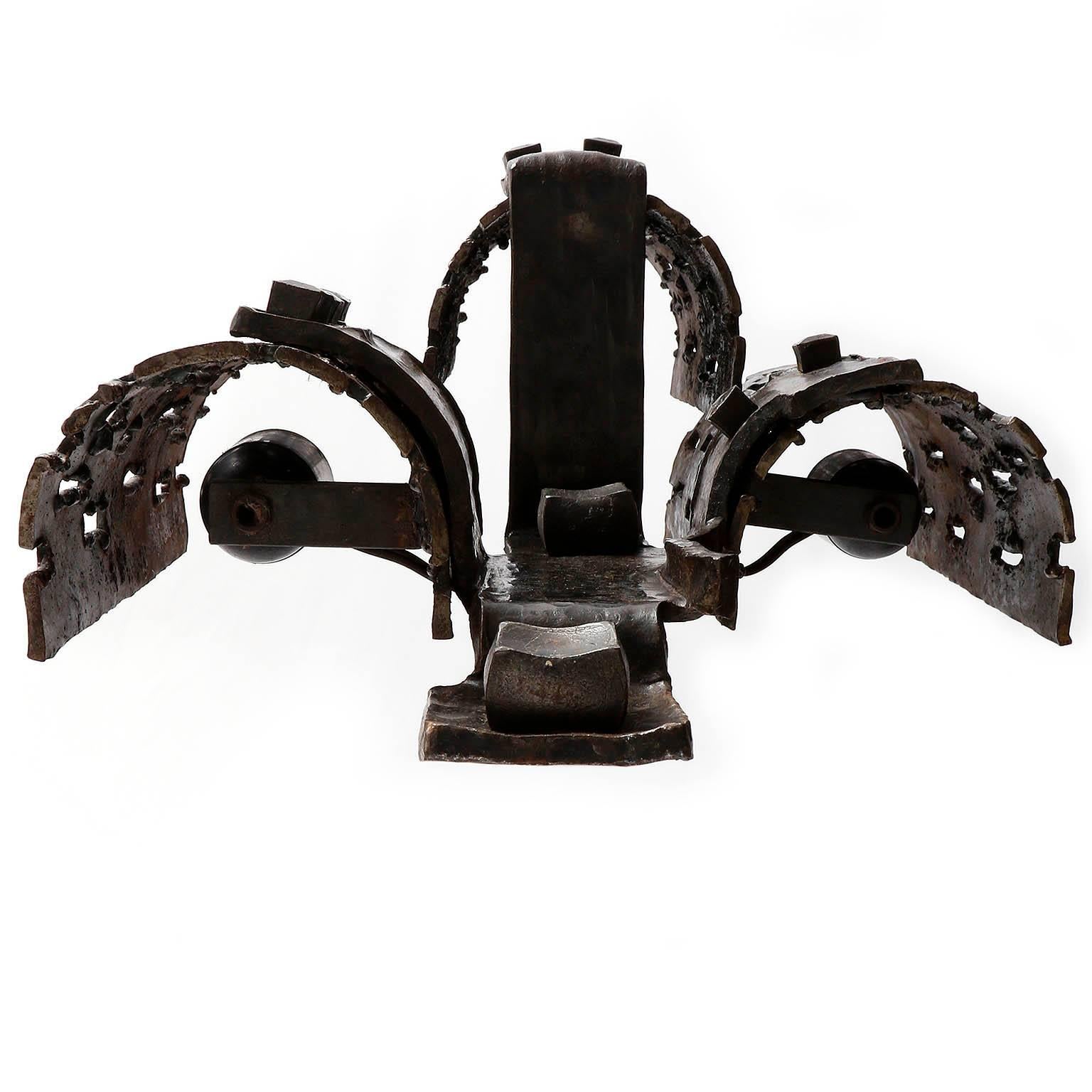 Late 20th Century One of Four Large Unique Brutalist Sconces Wall Lights, Metal Wrought Iron, 1970 For Sale