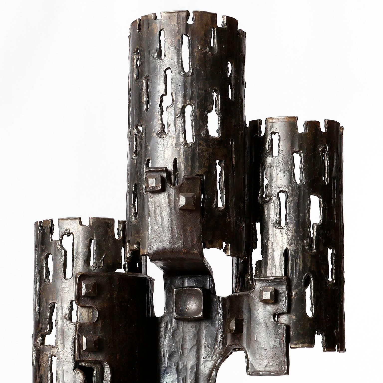 One of Four Large Unique Brutalist Sconces Wall Lights, Metal Wrought Iron, 1970 For Sale 2