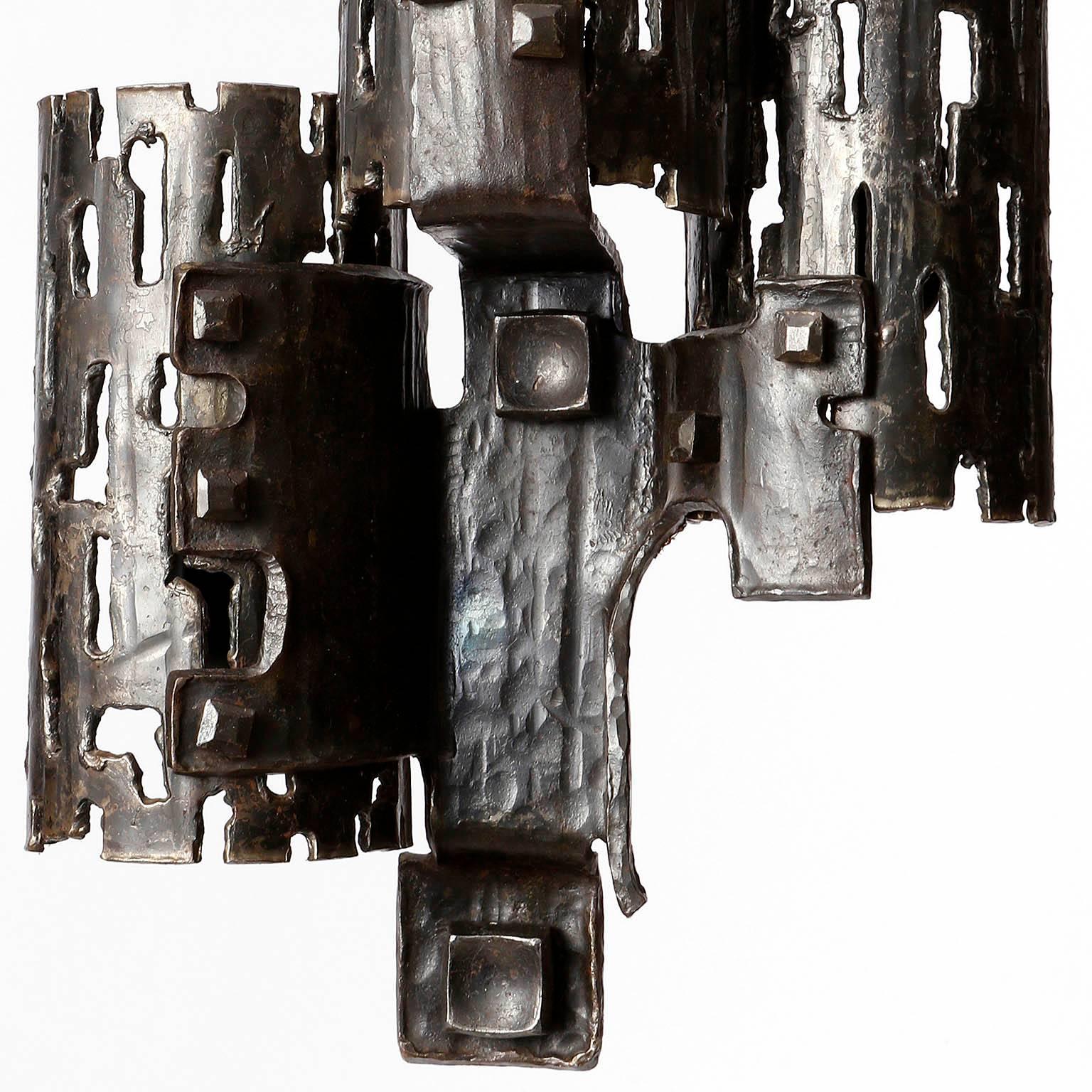 One of Four Large Unique Brutalist Sconces Wall Lights, Metal Wrought Iron, 1970 For Sale 3