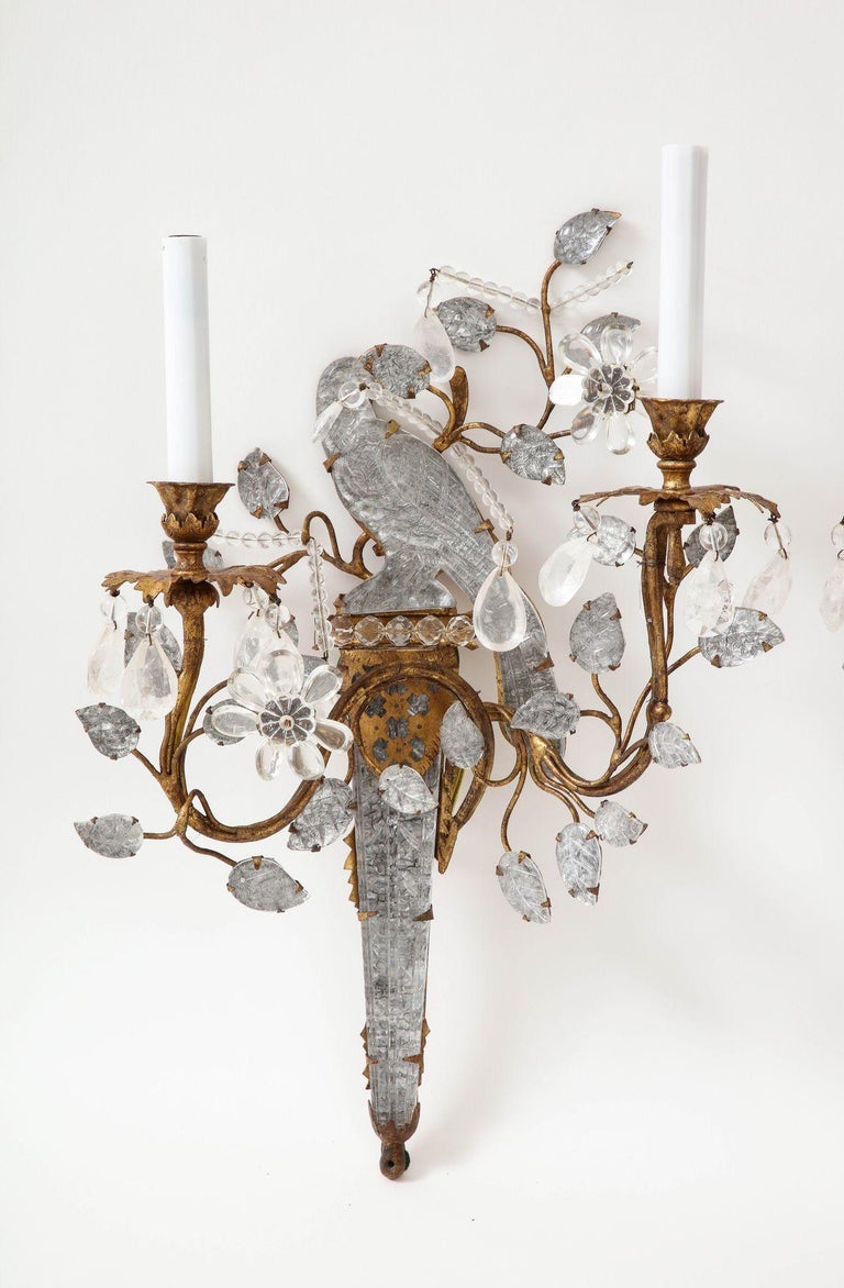 Four Large Vintage Rock Crystal Bagues Bird Rock Crystal Sconces For ...