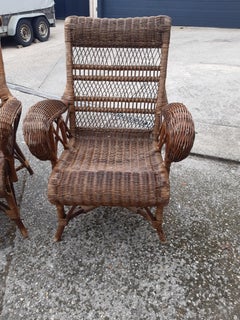Four Large Woven Rattan Armchairs with Armrests bamboo garden armchairs french