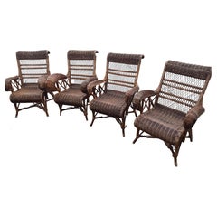 Four Large Woven Rattan Armchairs with Armrests bamboo garden armchairs french