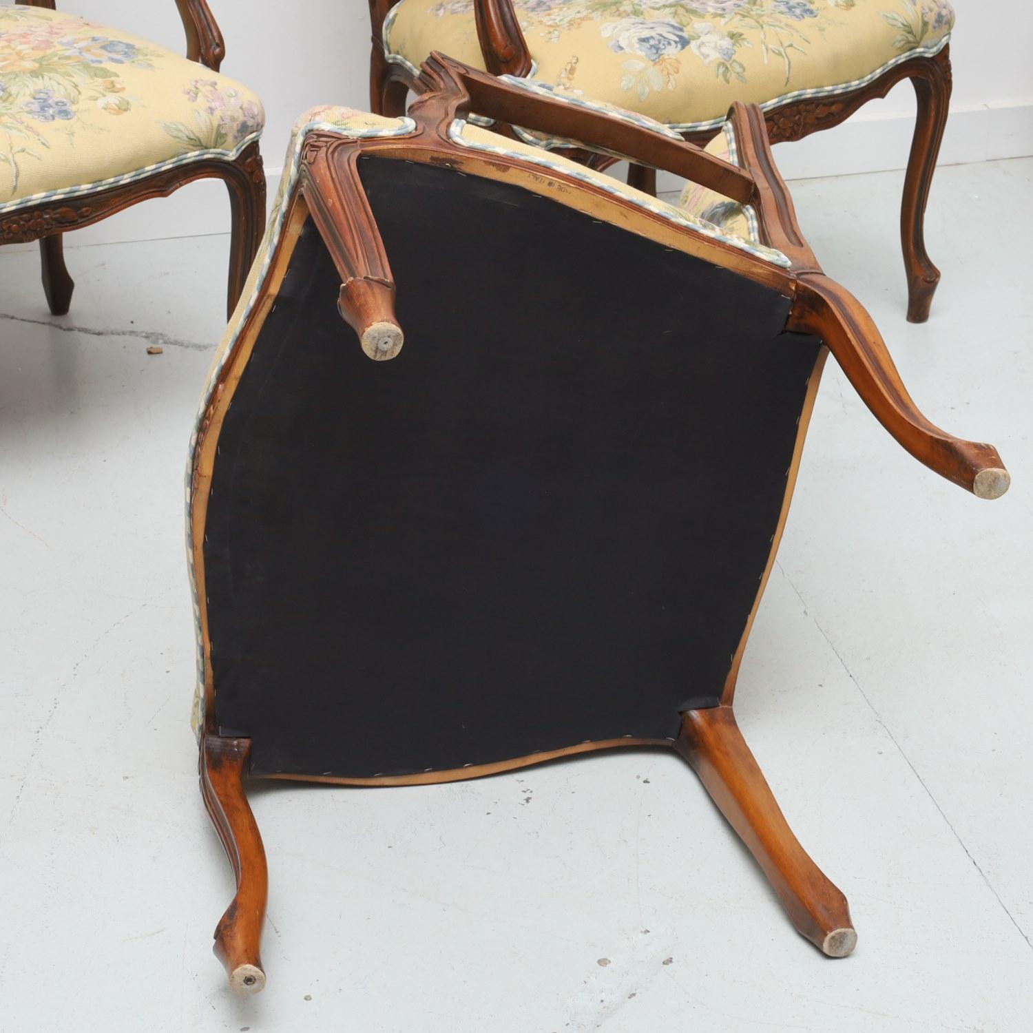 Joinery Four Late 20th Century Floral and Gingham Upholstered Louis XV Style Armchairs For Sale