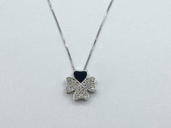 Four Leaf Clover and Necklace in 18 Kt Gold and Brilliant Cut Diamonds