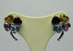 Four-leaf Clover Citrine Amethyst Topaz White Diamond 18 Karat Gold Earrings