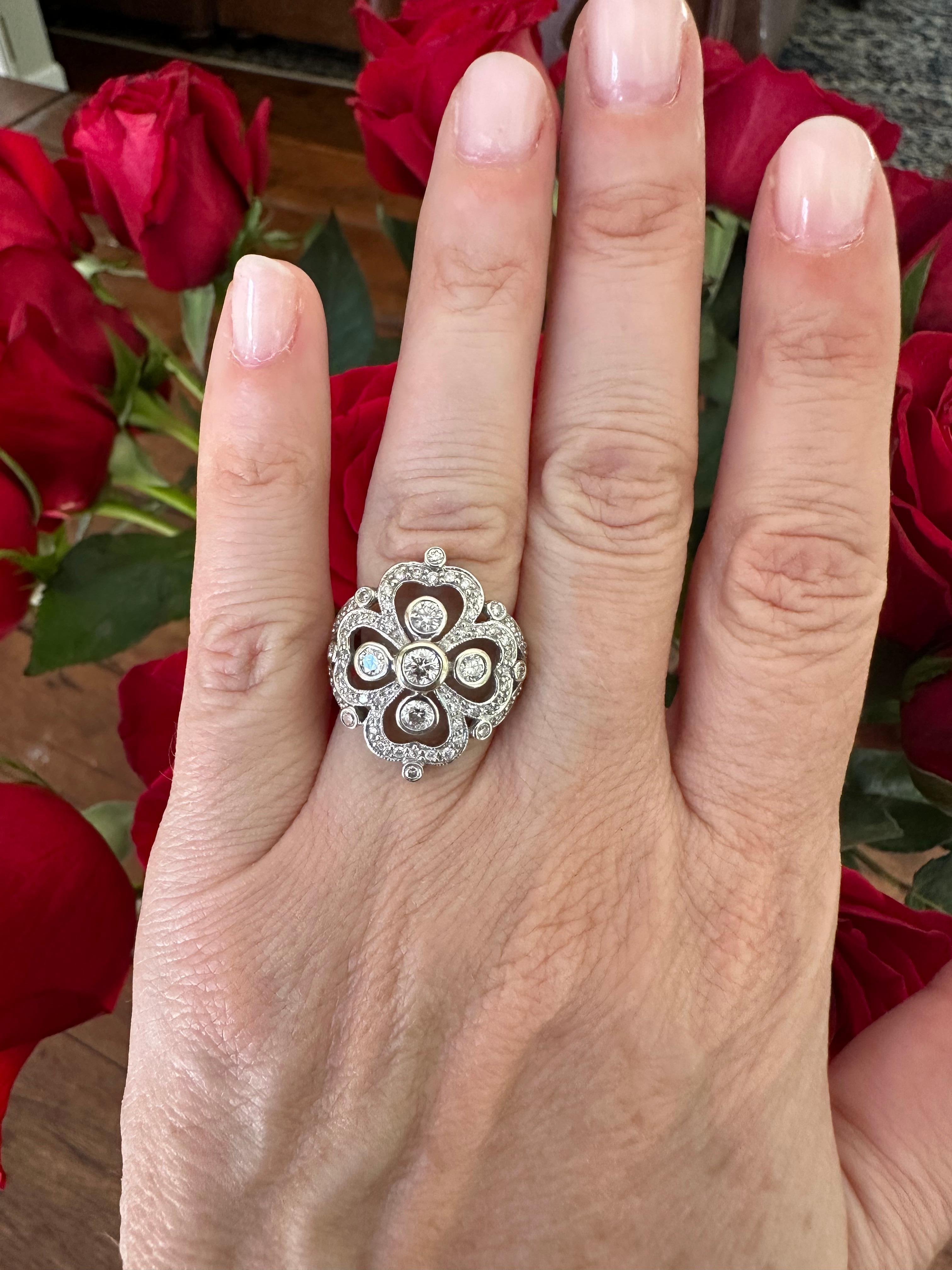 Four Leaf Clover Diamond Cocktail Ring For Sale 3