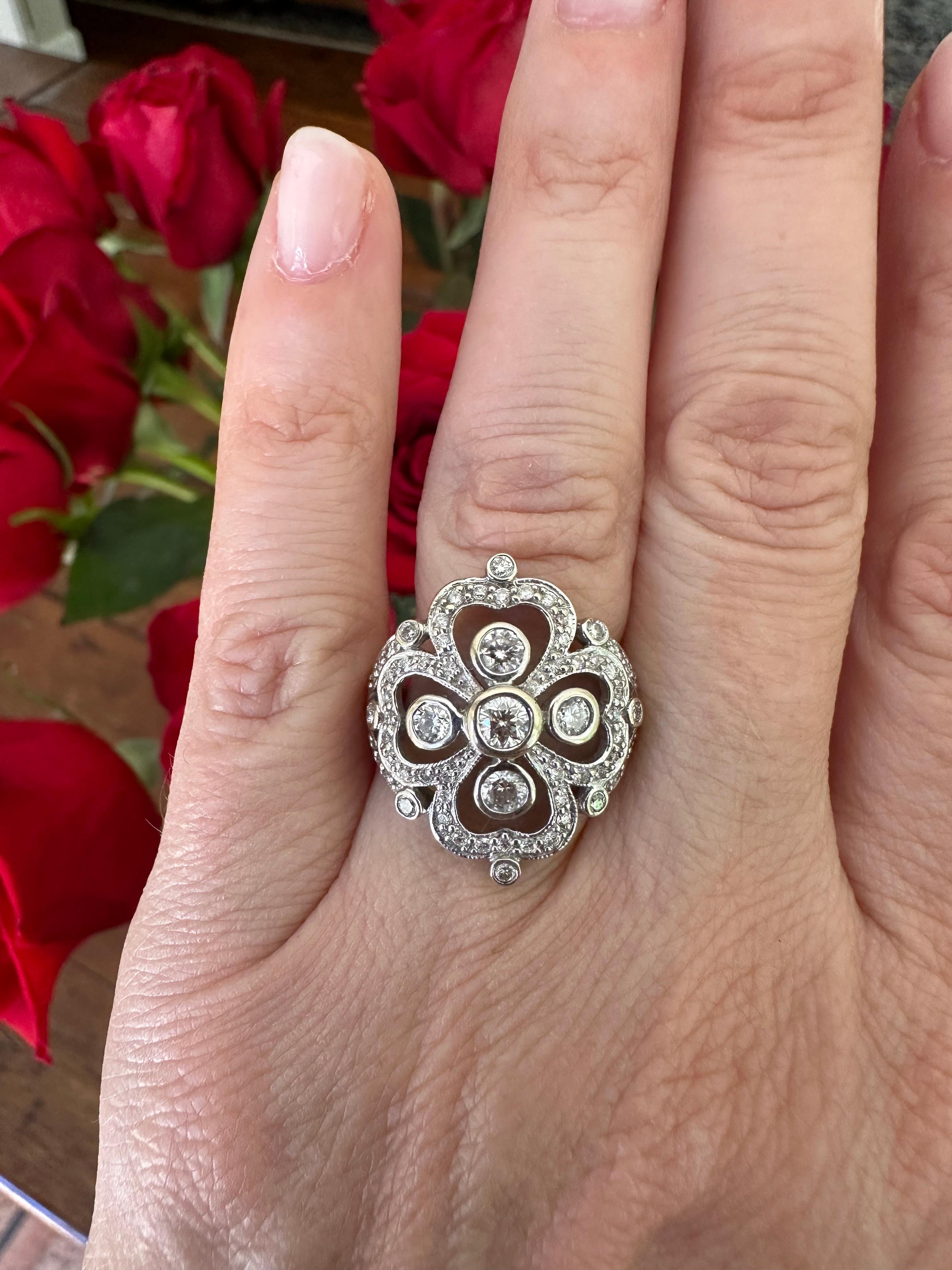 Four Leaf Clover Diamond Cocktail Ring For Sale 4