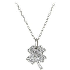 Vintage Four Leaf Clover Diamond Necklace Estate 14 Karat White Gold Shamrock Jewelry