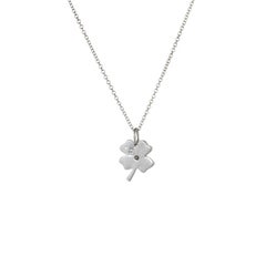 Four Leaf Clover Diamond Necklace Estate 14 Karat White Gold Shamrock Jewelry