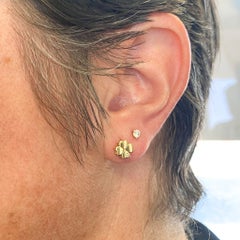 Four Leaf Clover & Diamond Studs Heart Leaves 14K Gold, St Patrick's St Paddy's