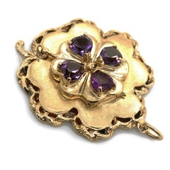 Four-Leaf Clover Gold Locket Amethyst Pendant Charm