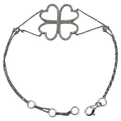 Four Leaf Clover Heart Shape White Diamond Pave 14K White Gold Chain Bracelet