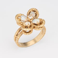 Four Leaf Clover Opal Ring Vintage 14k Yellow Gold Good Luck Jewelry