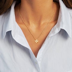 Four Leaf Clover Round Diamond 14K (or 18k upon request) Yellow Gold Necklace