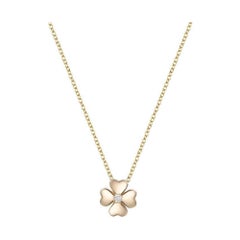 Four Leaf Clover Round Diamond 14K Yellow Gold Necklace