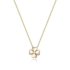 Collana in oro giallo 14K con diamante rotondo e quadrifoglio
