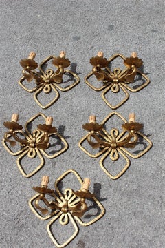 Four Leaf Clover Sconces Hand Forged and Gilded Metal Italian Design 1950s Colli