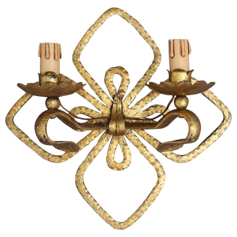 Four Leaf Clover Sconces Hand Forged and Gilded Metal Italian Design 1950s Colli For Sale