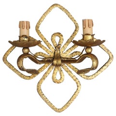 Vintage Four Leaf Clover Sconces Hand Forged and Gilded Metal Italian Design 1950s Colli