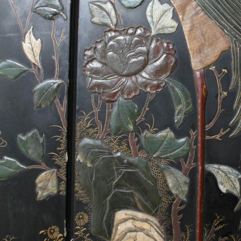 19th Century Four Leaf Lacquered Screen 19th C. For Sale