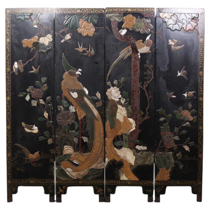 Four Leaf Lacquered Screen 19th C.