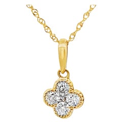 Four Leaf Quatrefoil 0.29 Carat Diamond Pendant Necklace in 14K Yellow Gold