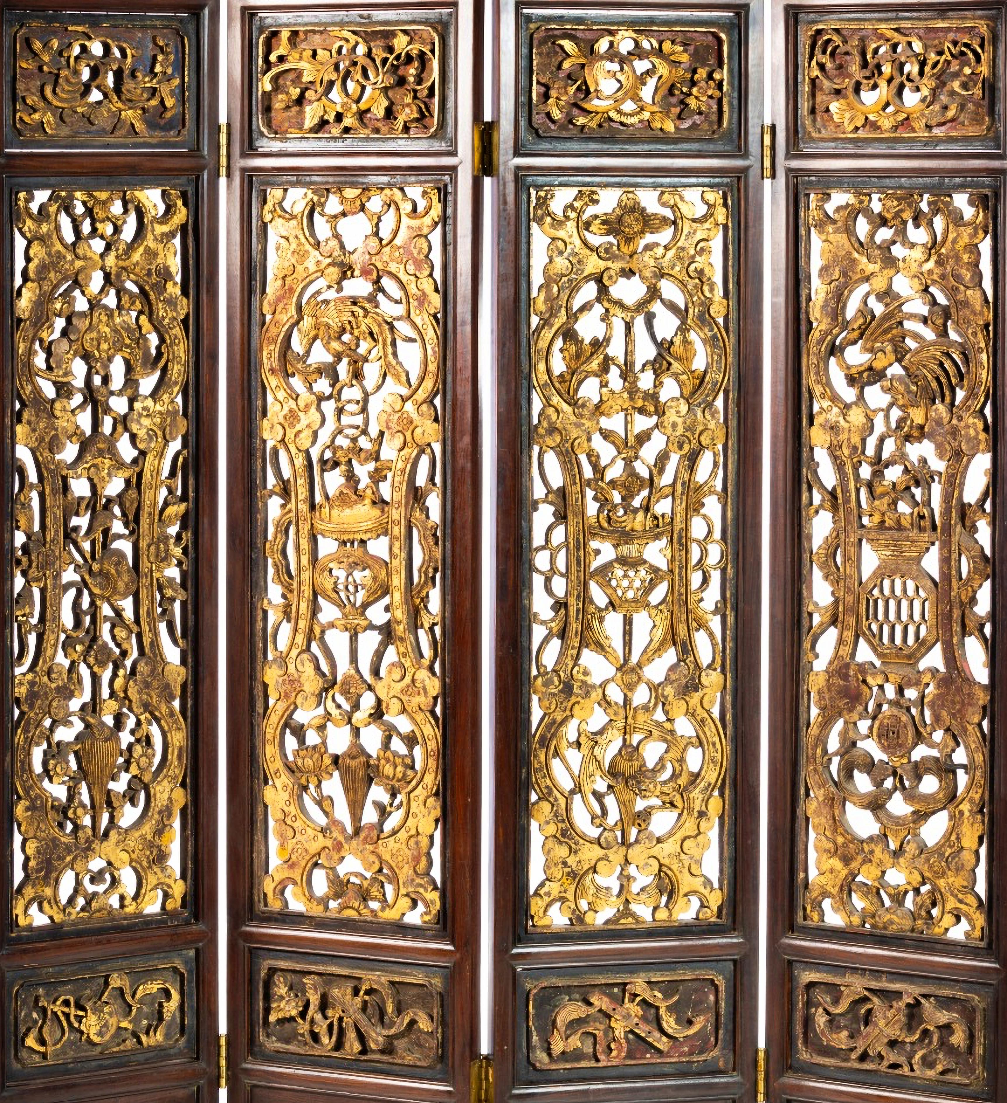 Hand-Crafted FOUR-LEAF SCREEN  Chinese 19th Century For Sale