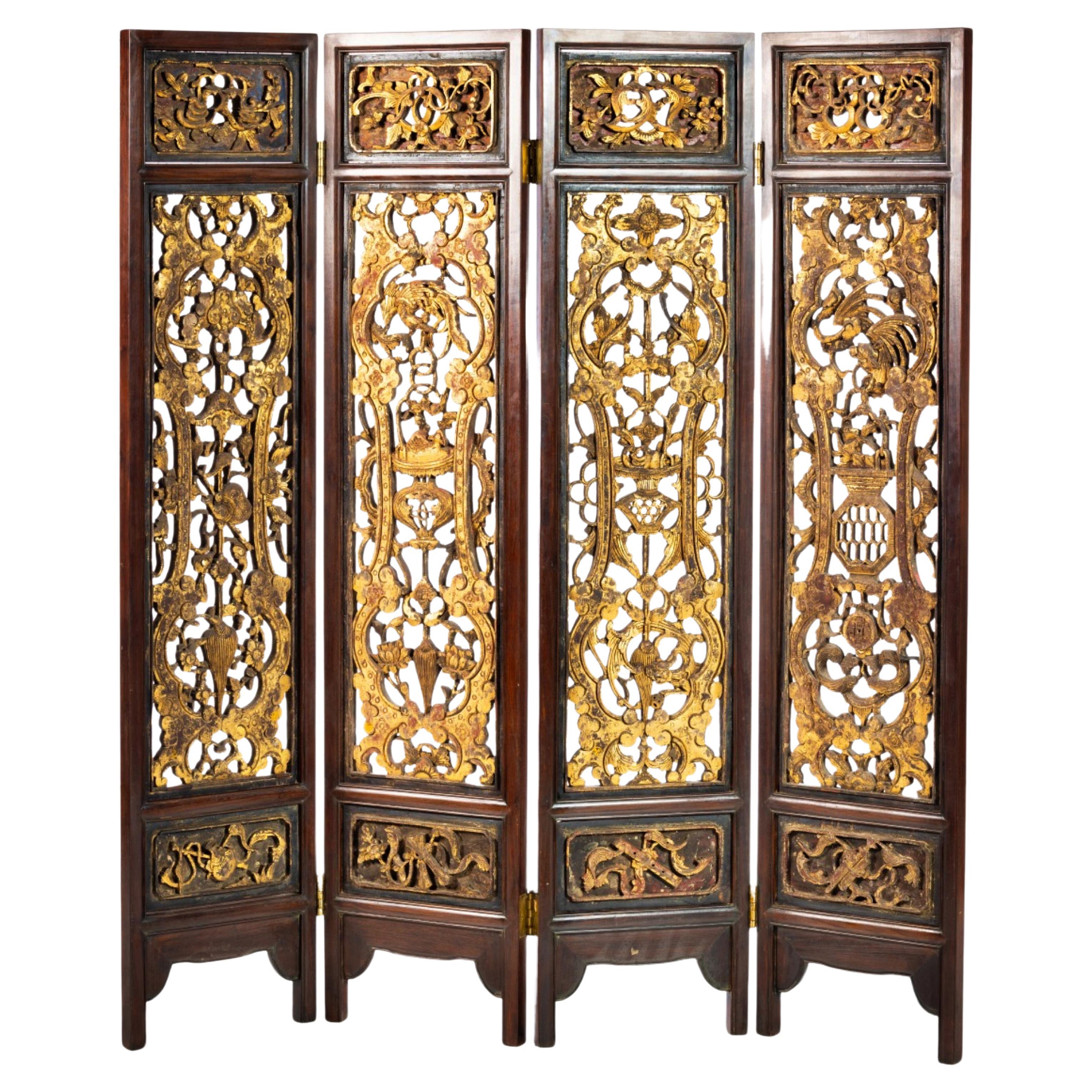 FOUR-LEAF SCREEN  Chinese 19th Century For Sale
