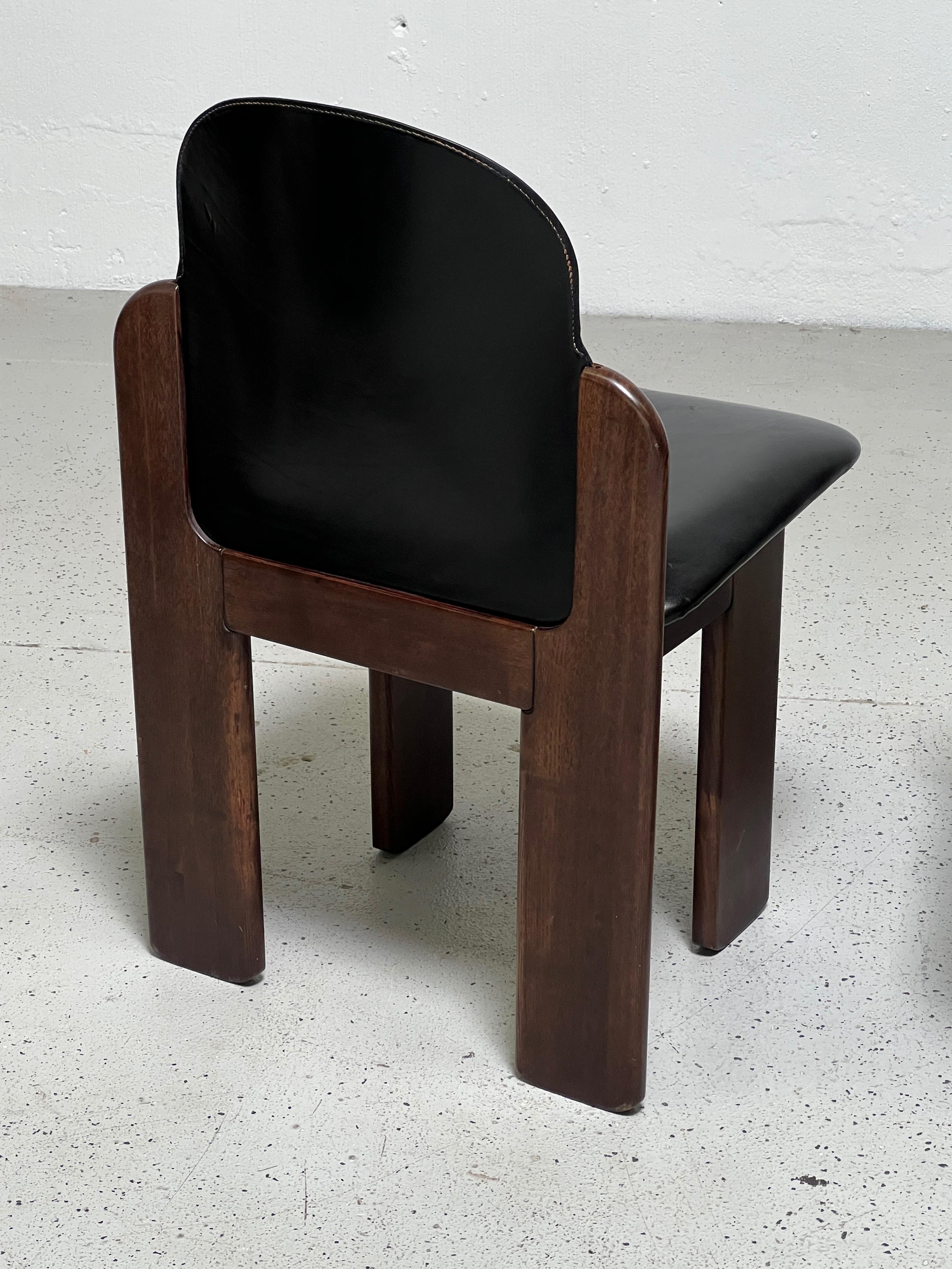 Four Leather and Walnut Chairs by Silvio Coppola for Bernini 7