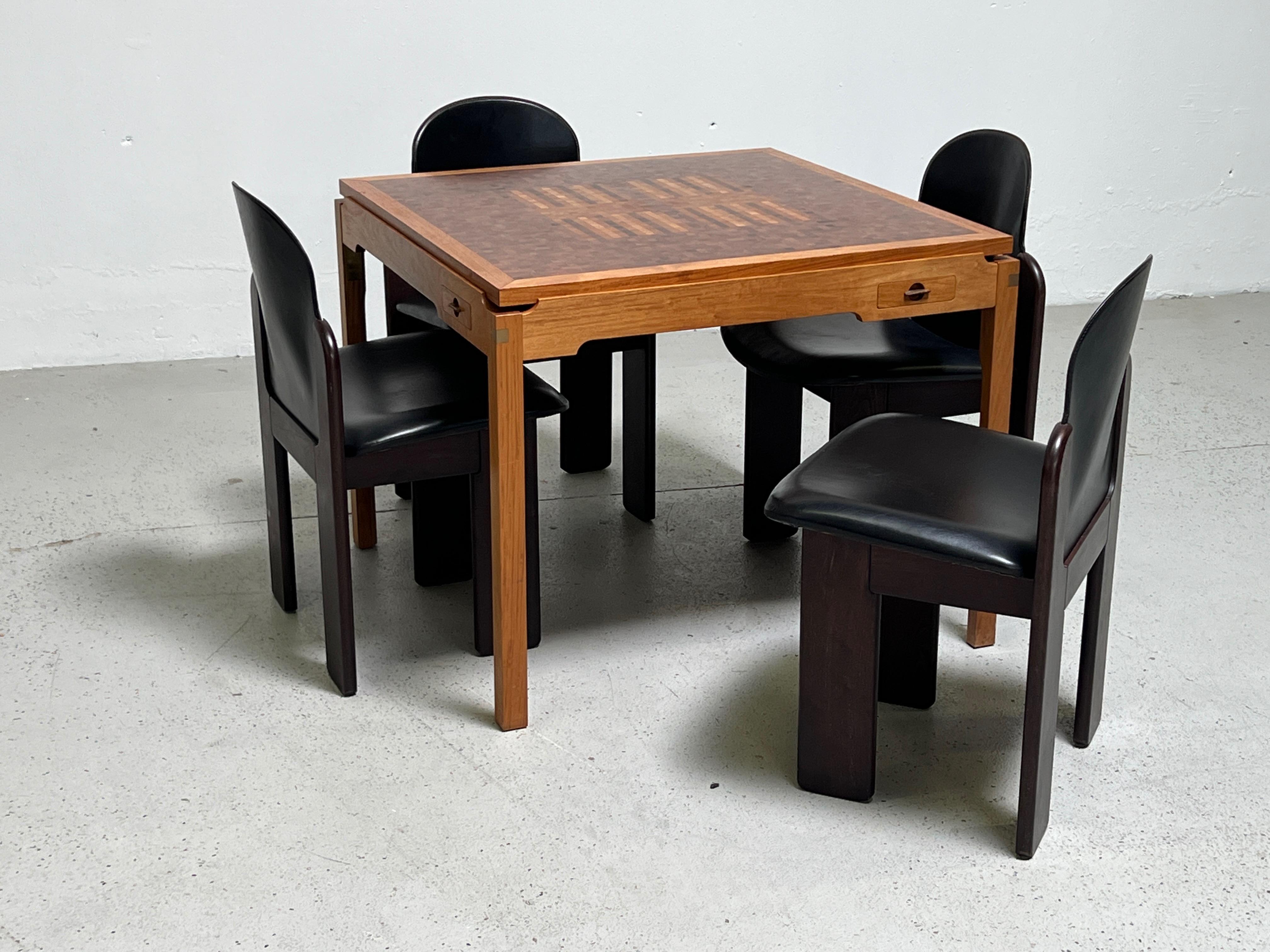 Four Leather and Walnut Chairs by Silvio Coppola for Bernini 9