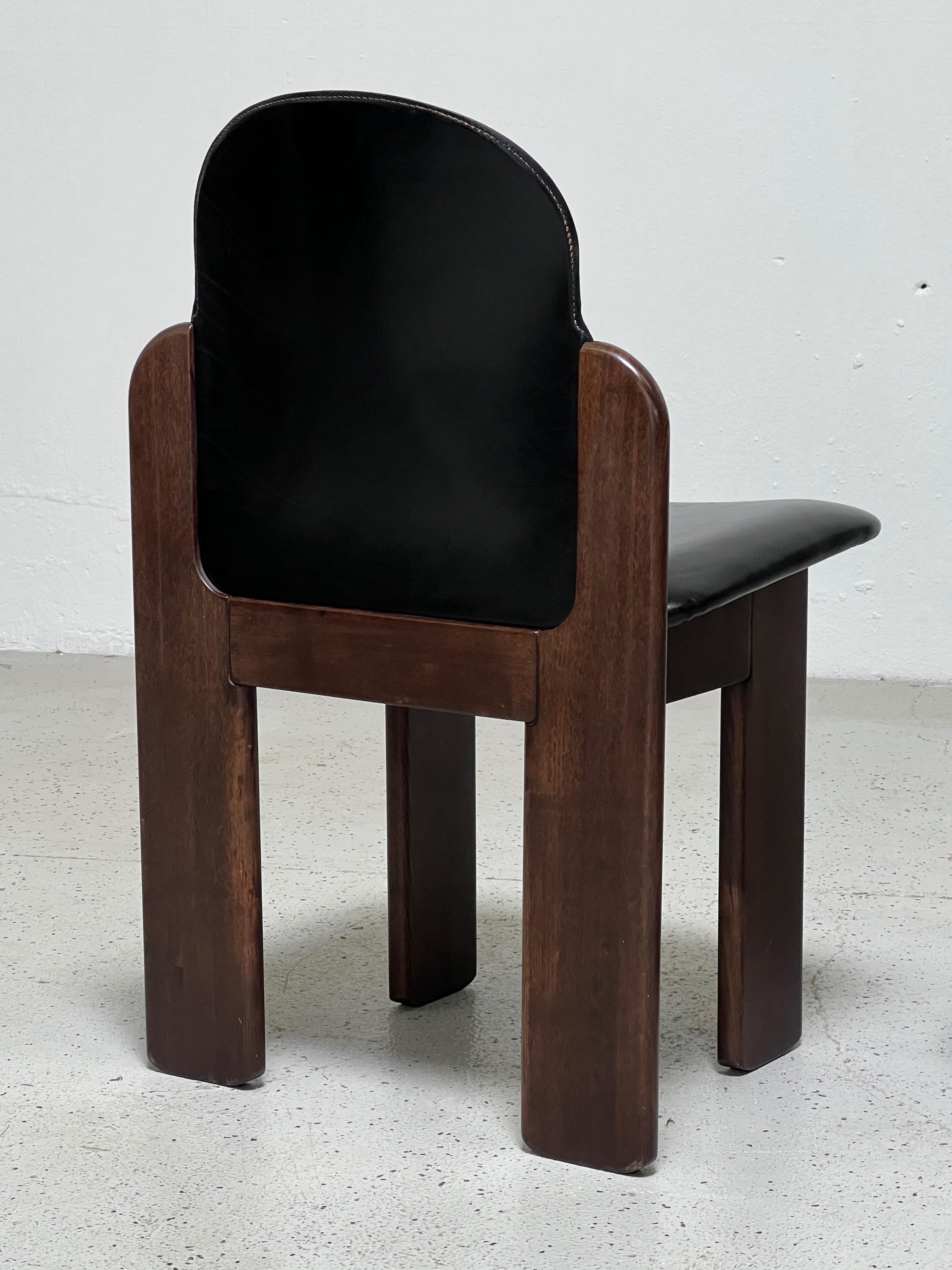 Four Leather and Walnut Chairs by Silvio Coppola for Bernini 1
