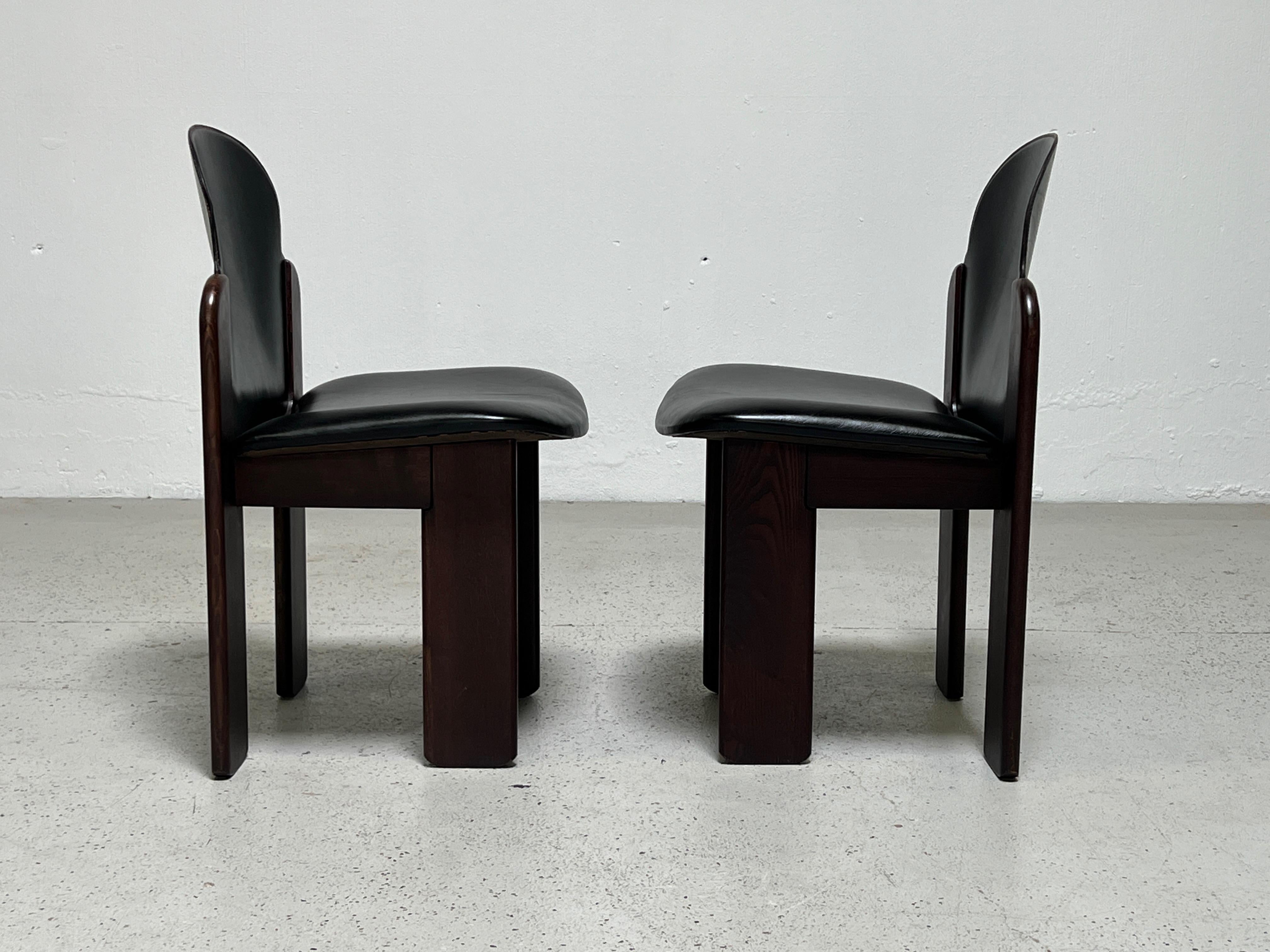 Four Leather and Walnut Chairs by Silvio Coppola for Bernini 2
