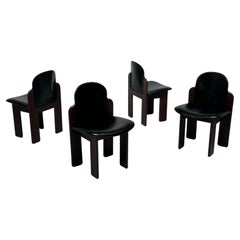 Four Leather and Walnut Chairs by Silvio Coppola for Bernini