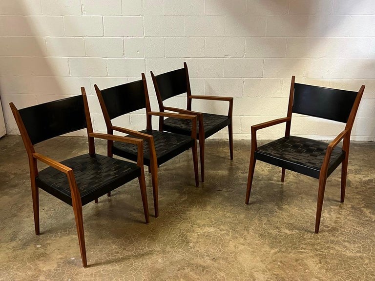 Four Leather Armchairs by Paul McCobb In Good Condition For Sale In Dallas, TX