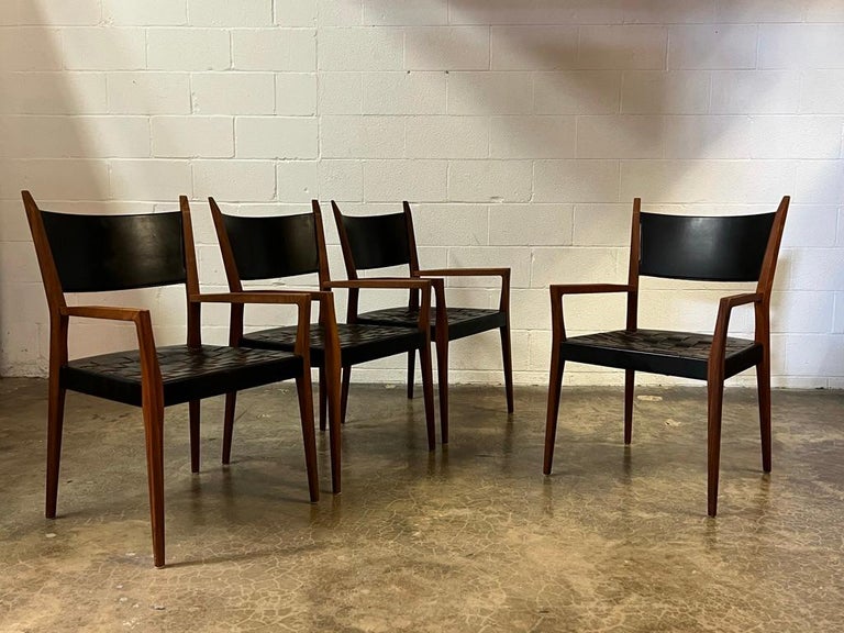 Mid-20th Century Four Leather Armchairs by Paul McCobb For Sale