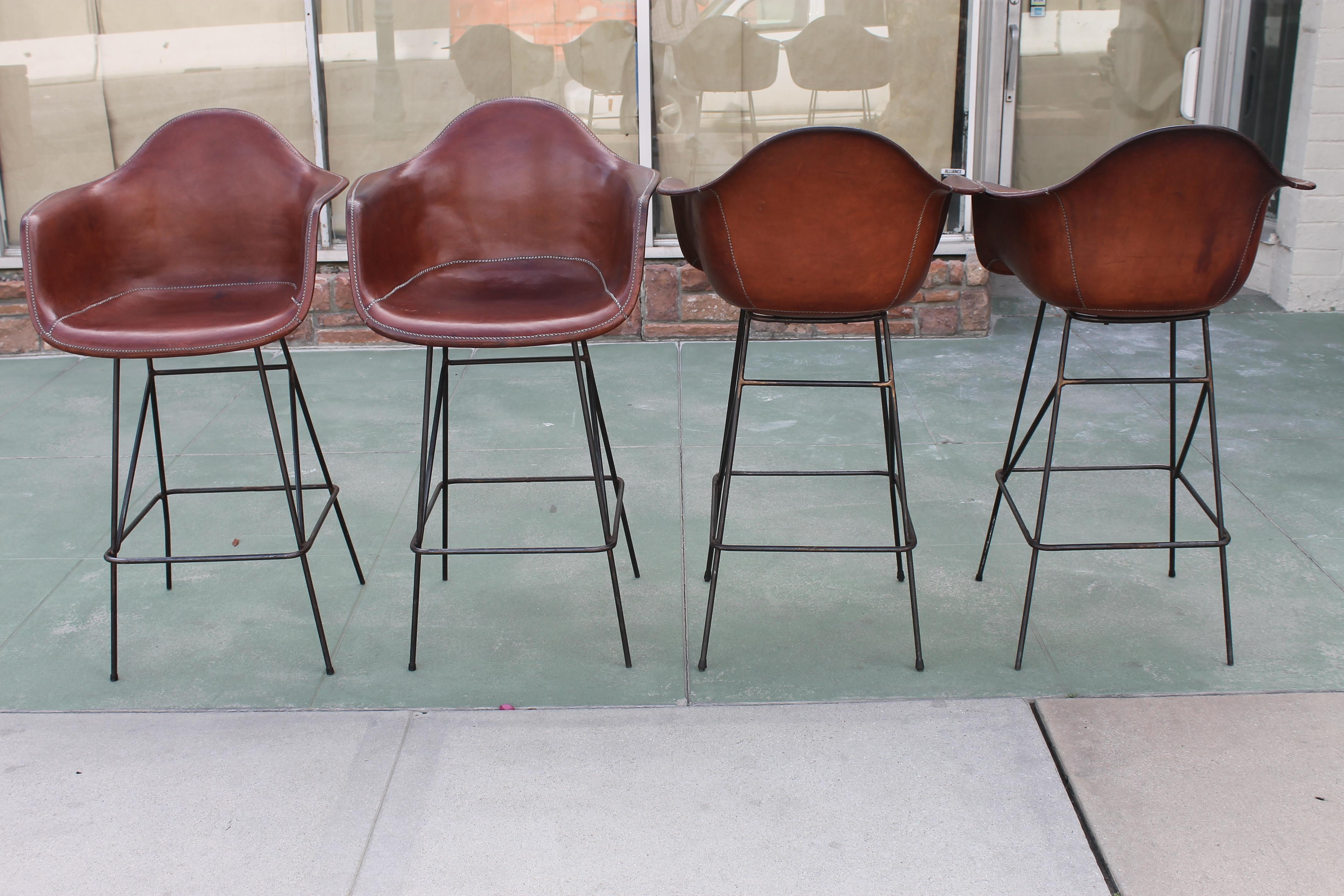 Spanish Four Leather Barstools by Sol &Luna for Los Angeles Restaurant