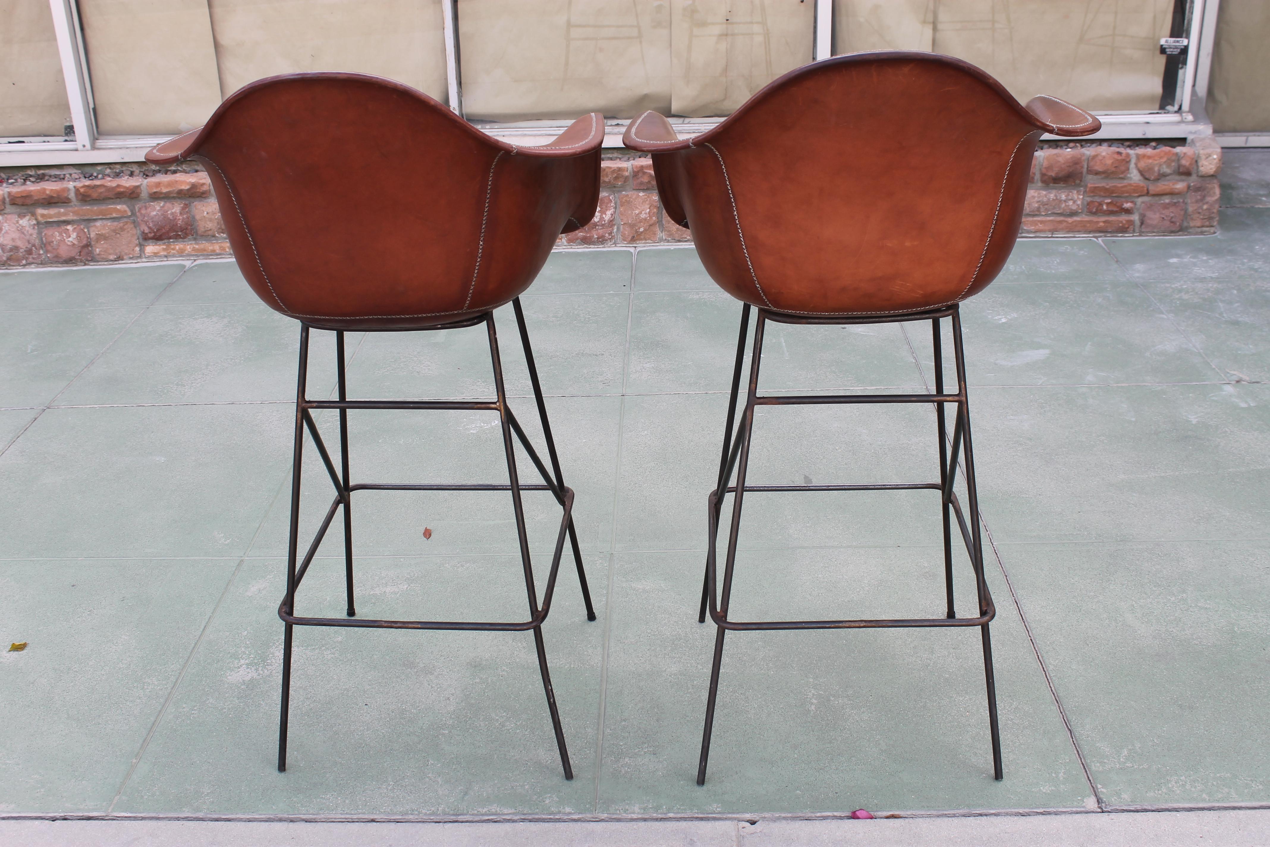 Four Leather Barstools by Sol &Luna for Los Angeles Restaurant In Good Condition In Palm Springs, CA