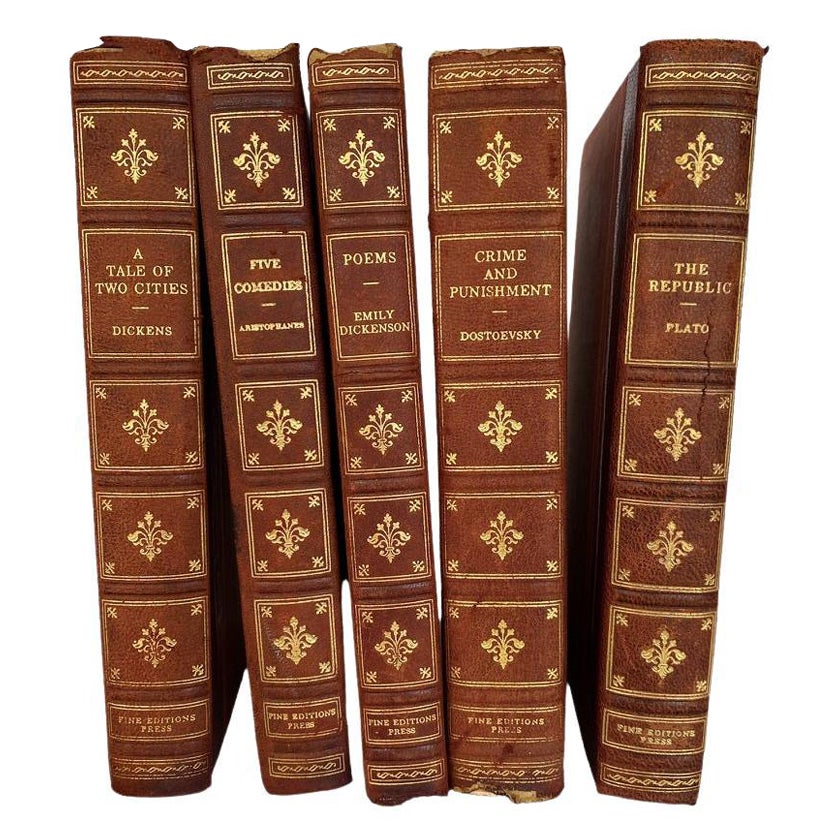 FOUR Leather Bound First Edition 1946 Antique Books Tale of Two Cities etc