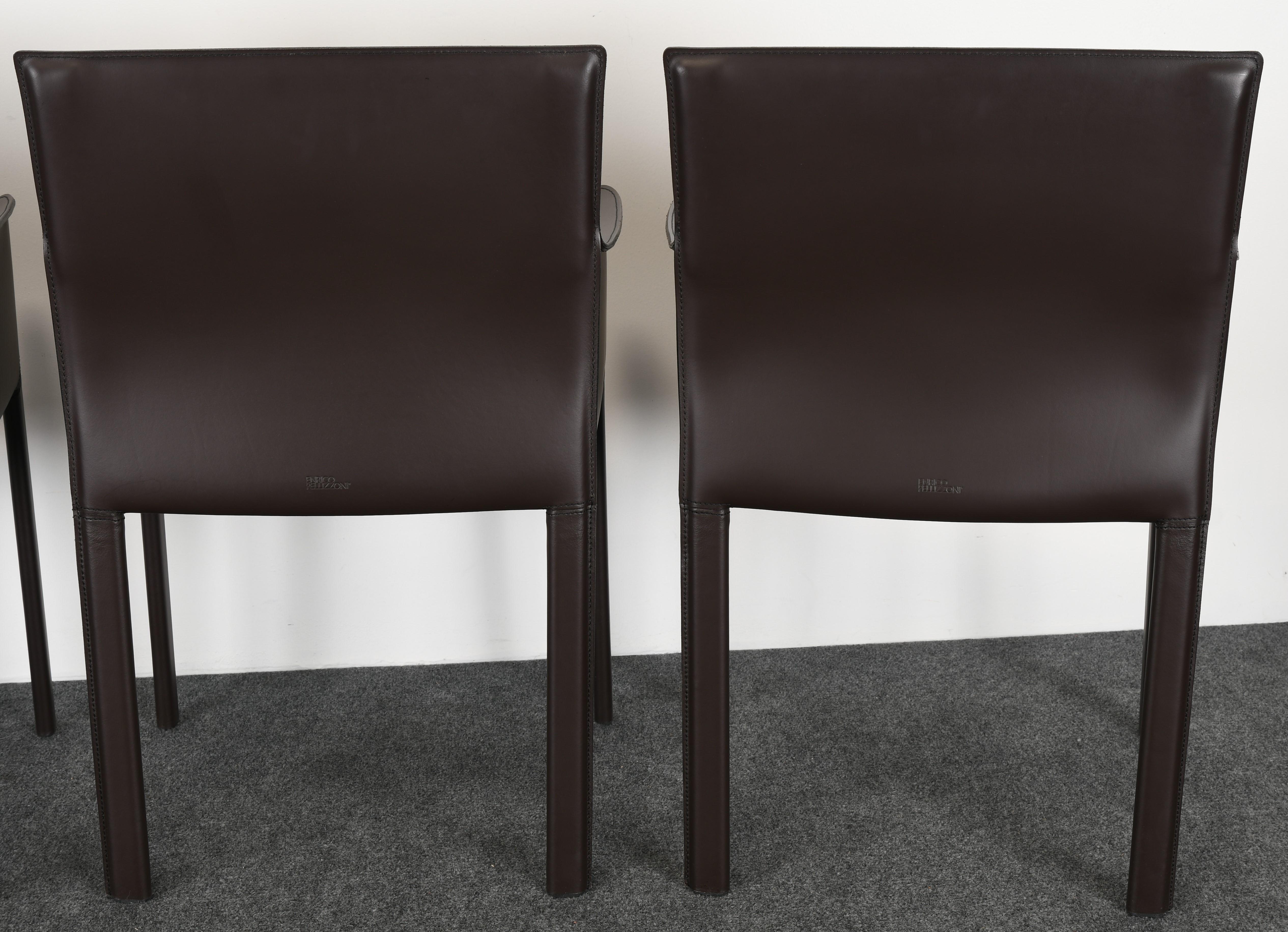 Four Leather Dining Chairs by Enrico Pellizzoni, 2000s 4