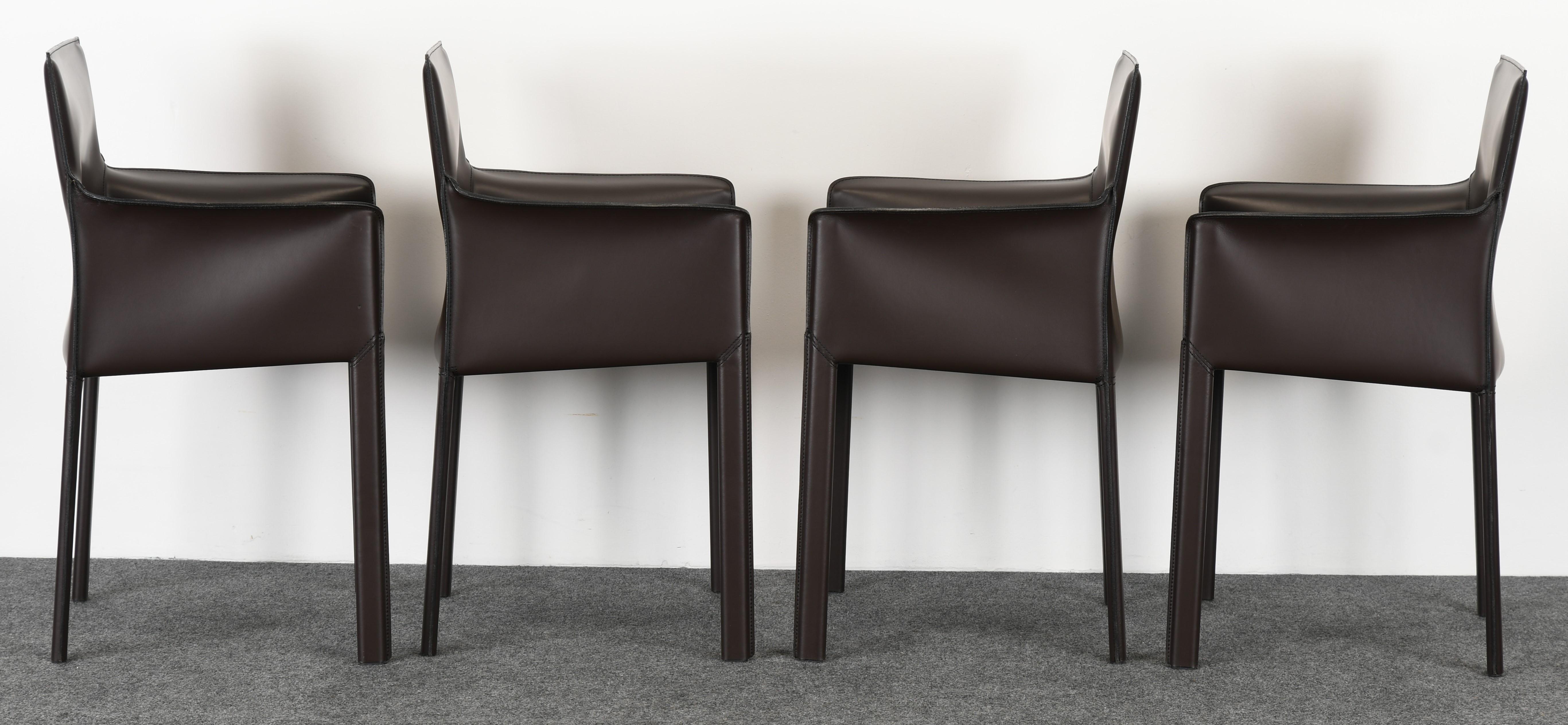 Italian Four Leather Dining Chairs by Enrico Pellizzoni, 2000s