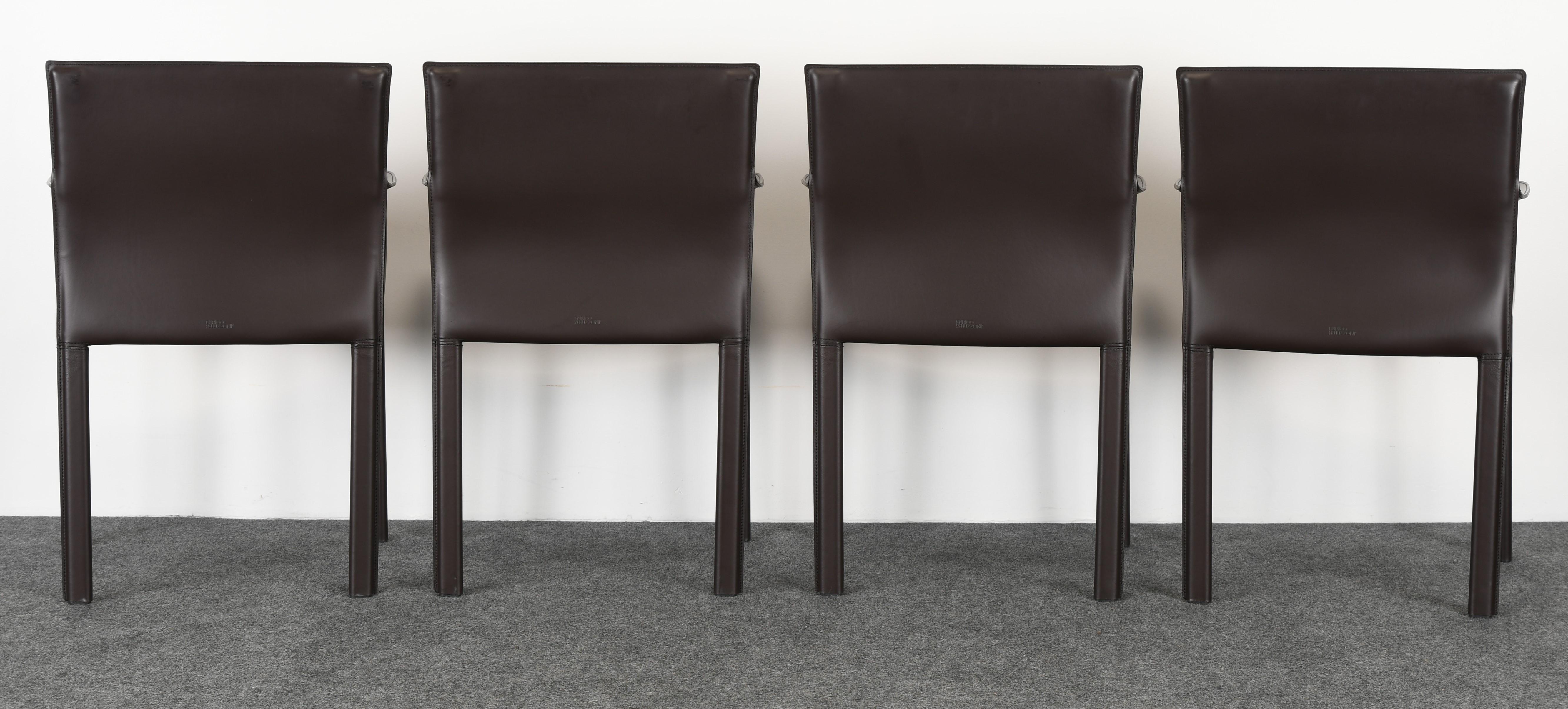 Four Leather Dining Chairs by Enrico Pellizzoni, 2000s In Good Condition In Hamburg, PA