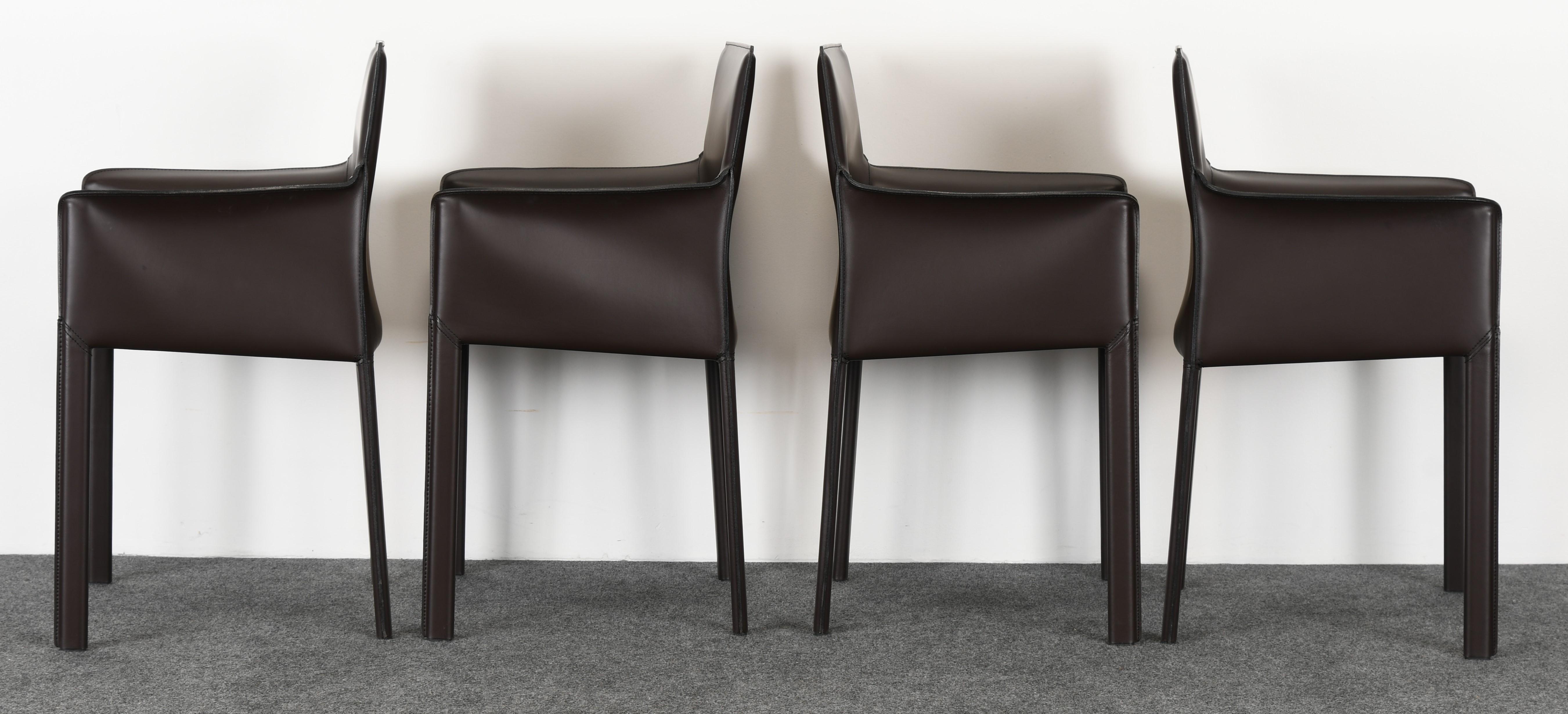 20th Century Four Leather Dining Chairs by Enrico Pellizzoni, 2000s