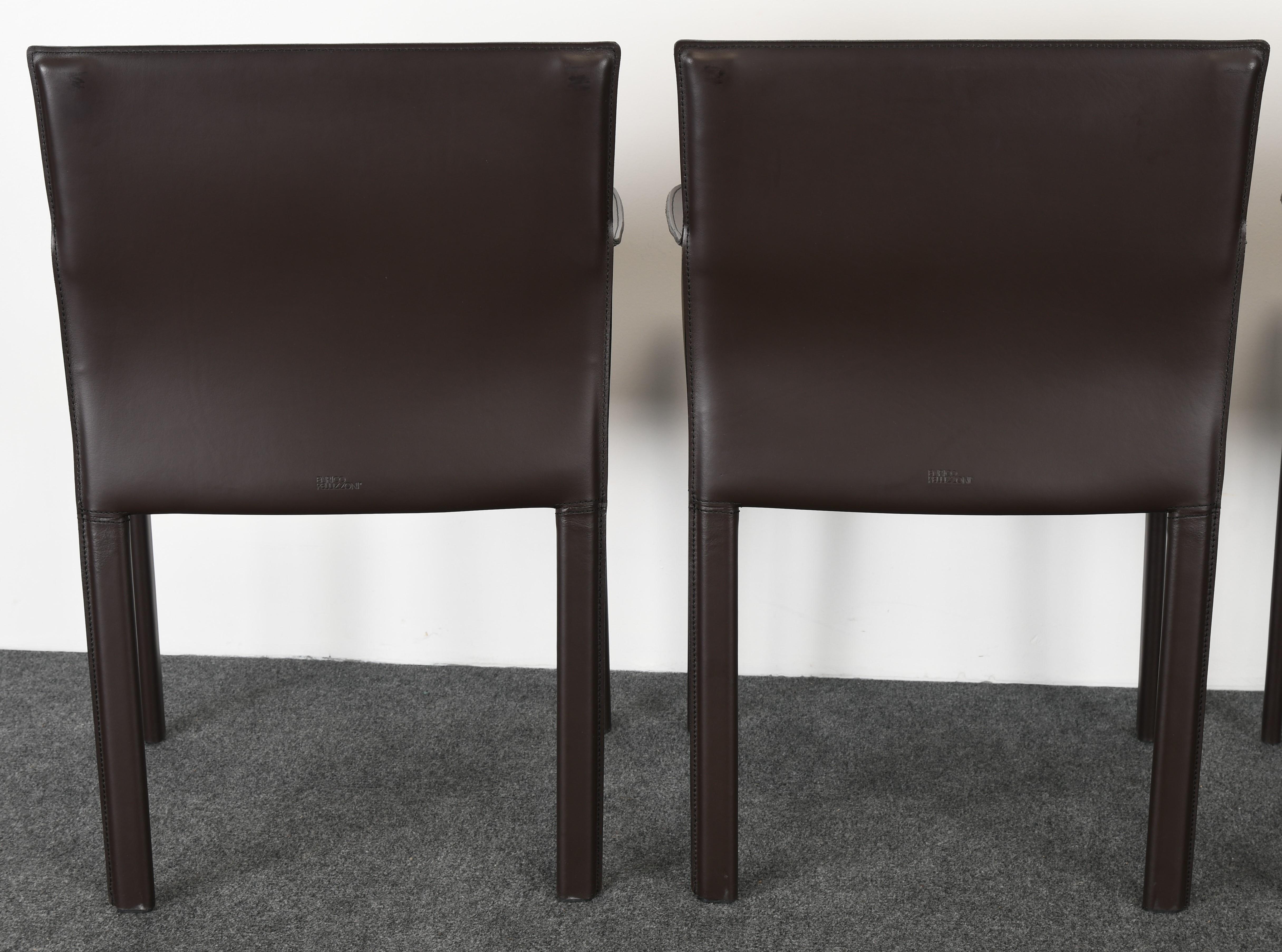 Four Leather Dining Chairs by Enrico Pellizzoni, 2000s 3